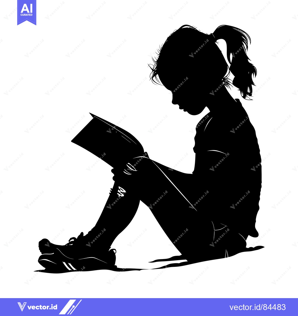 Premium Vector dari Silhouette of a girl sitting and reading a book