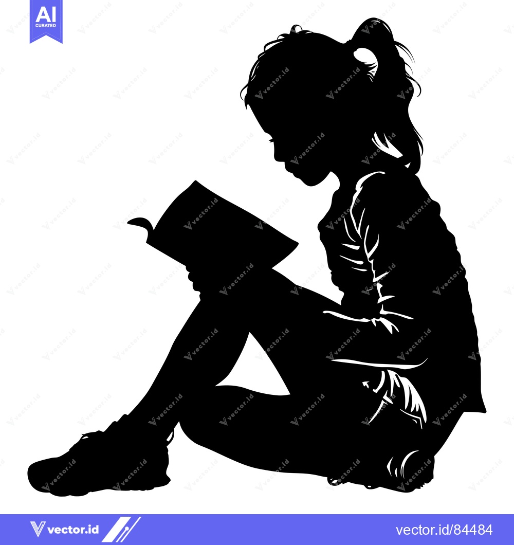 Premium Vector of Silhouette of a young girl sitting and reading a book