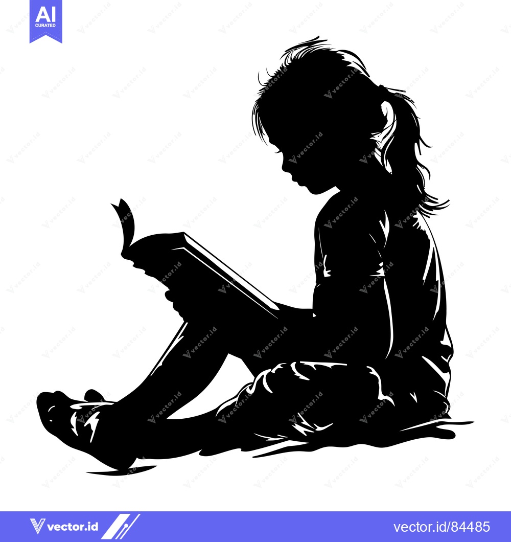 Premium Vector dari Silhouette of a Girl Sitting and Reading a Book