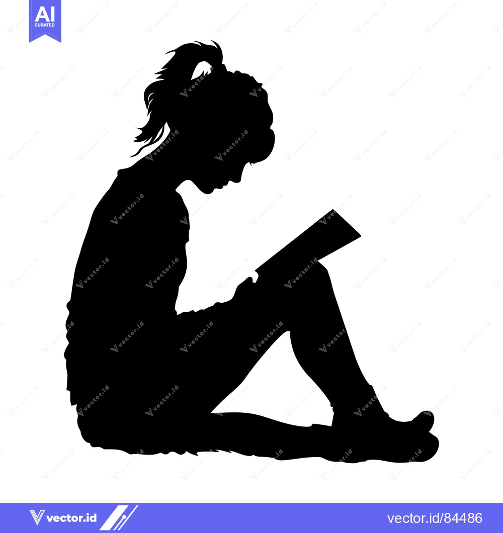 Premium Vector dari Silhouette of a young woman sitting and reading a book