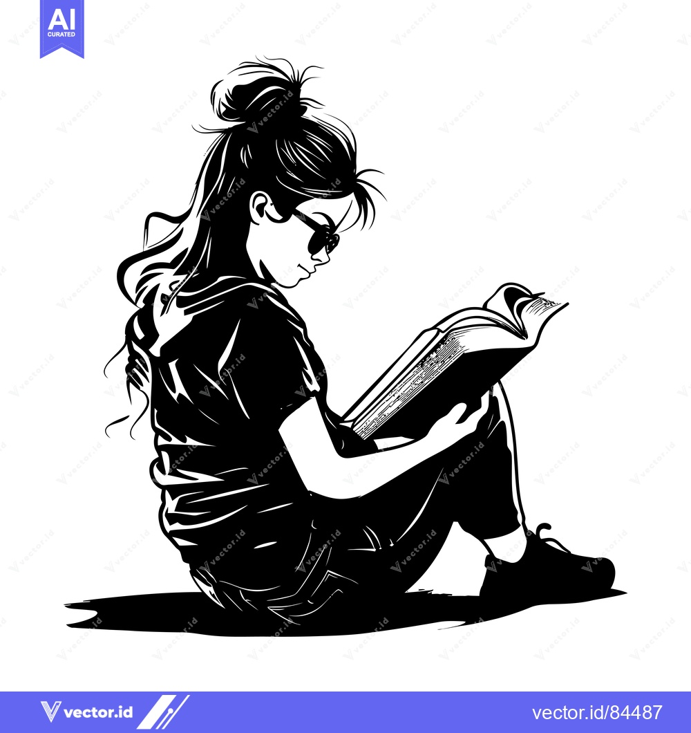 Premium Vector of Silhouette of a Young Woman Wearing Sunglasses and Reading a Book