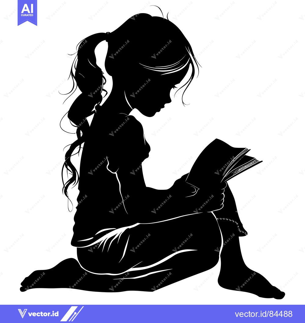 Premium Vector of Silhouette of a Girl Sitting and Reading a Book