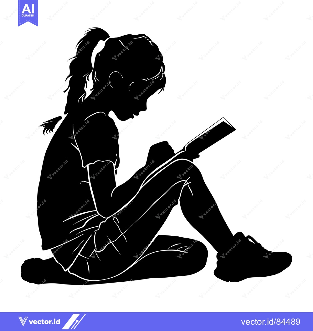 Premium Vector dari Silhouette of a Young Girl Sitting and Reading a Book