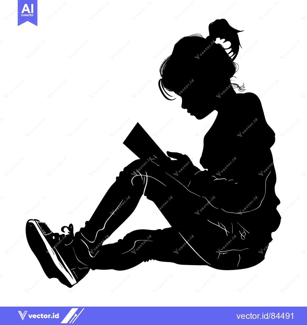 Premium Vector of Silhouette of a Girl Sitting and Reading a Book