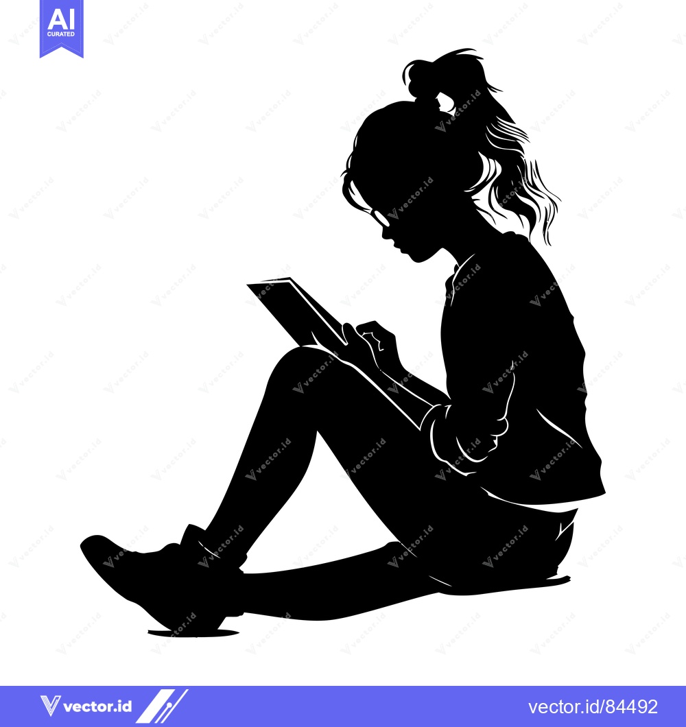 Premium Vector dari Silhouette of a Woman Sitting and Using a Tablet