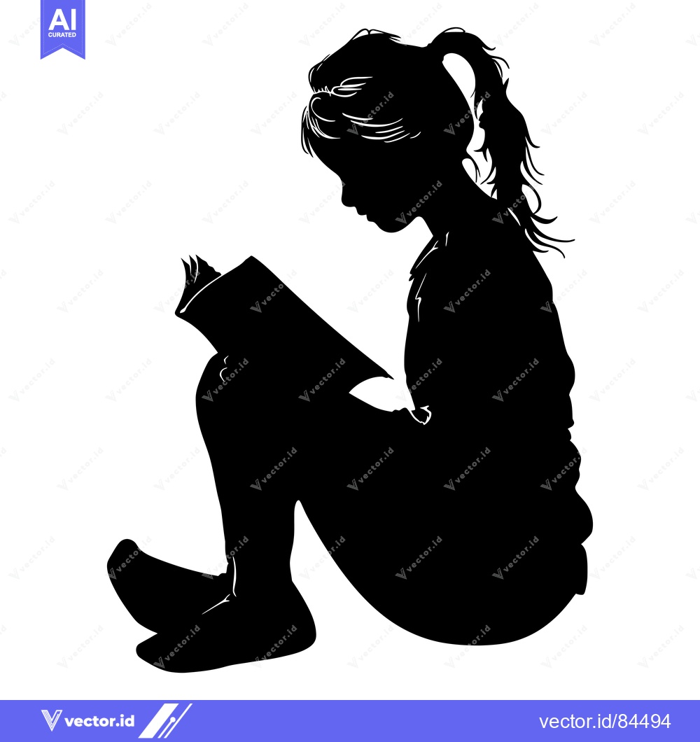 Premium Vector dari Silhouette of a Young Girl Sitting and Reading a Book