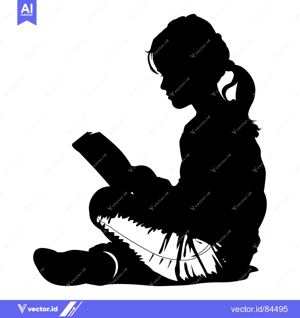 Premium Vector dari Silhouette of a Young Girl Reading a Book
