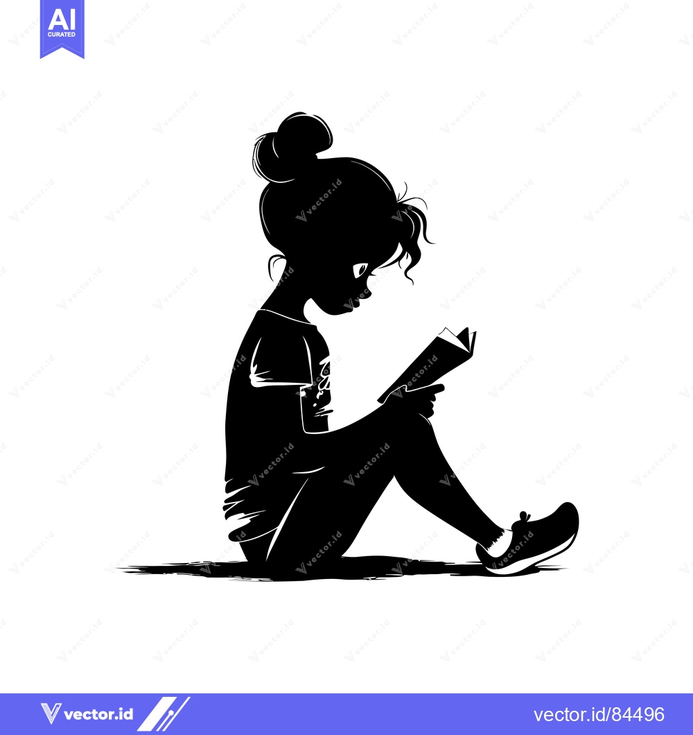 Premium Vector of Silhouette of a girl sitting and reading a book