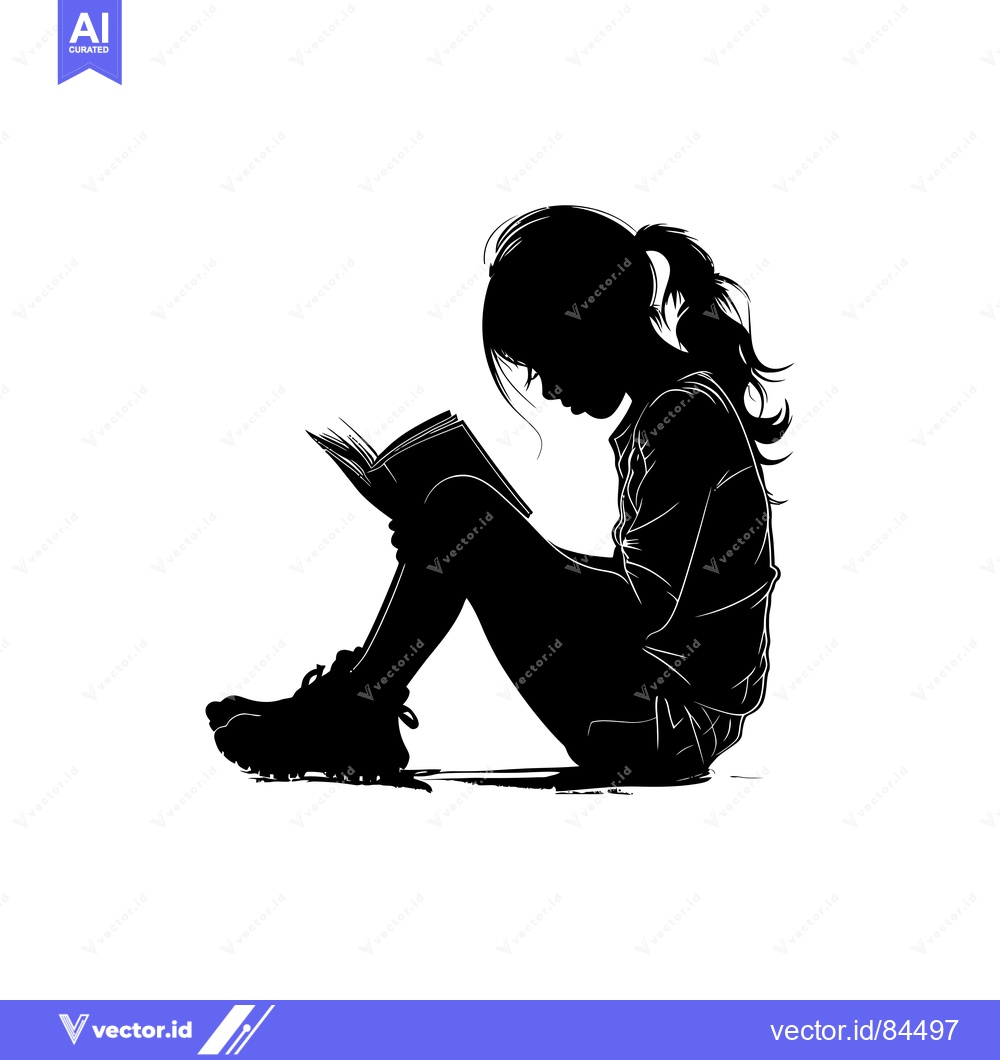 Premium Vector dari Silhouette of a Girl Sitting and Reading a Book