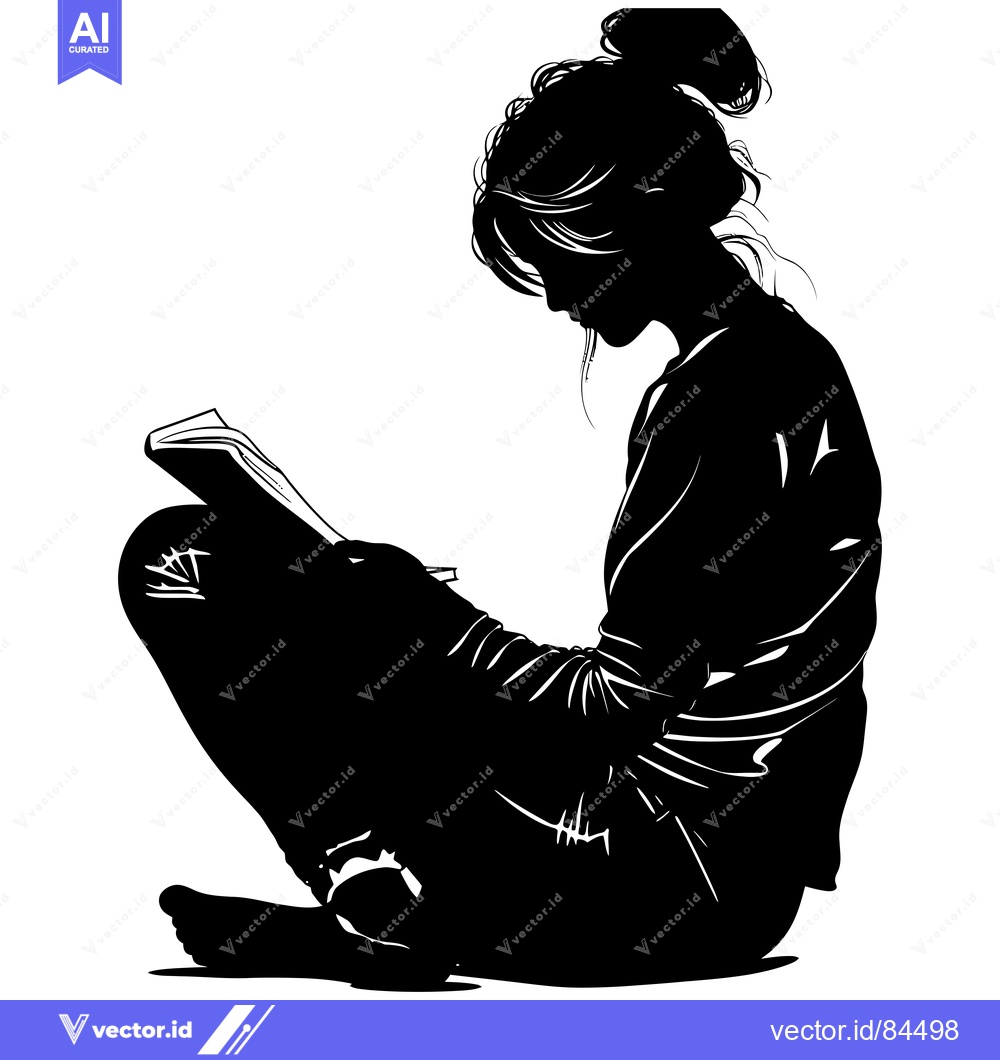 Premium Vector dari Silhouette of a Woman Reading a Book While Seated