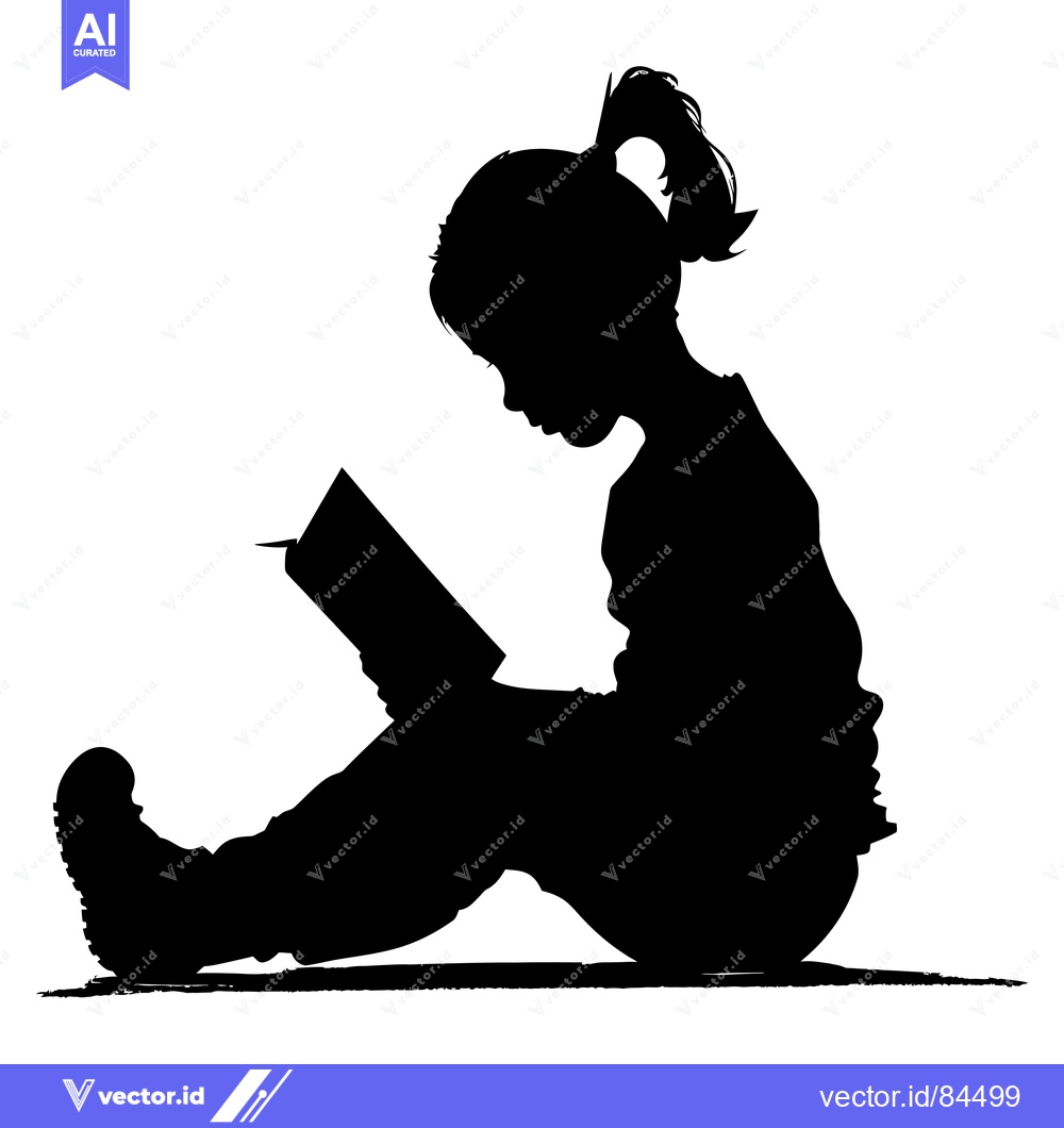 Premium Vector dari Silhouette of a girl sitting and reading a book