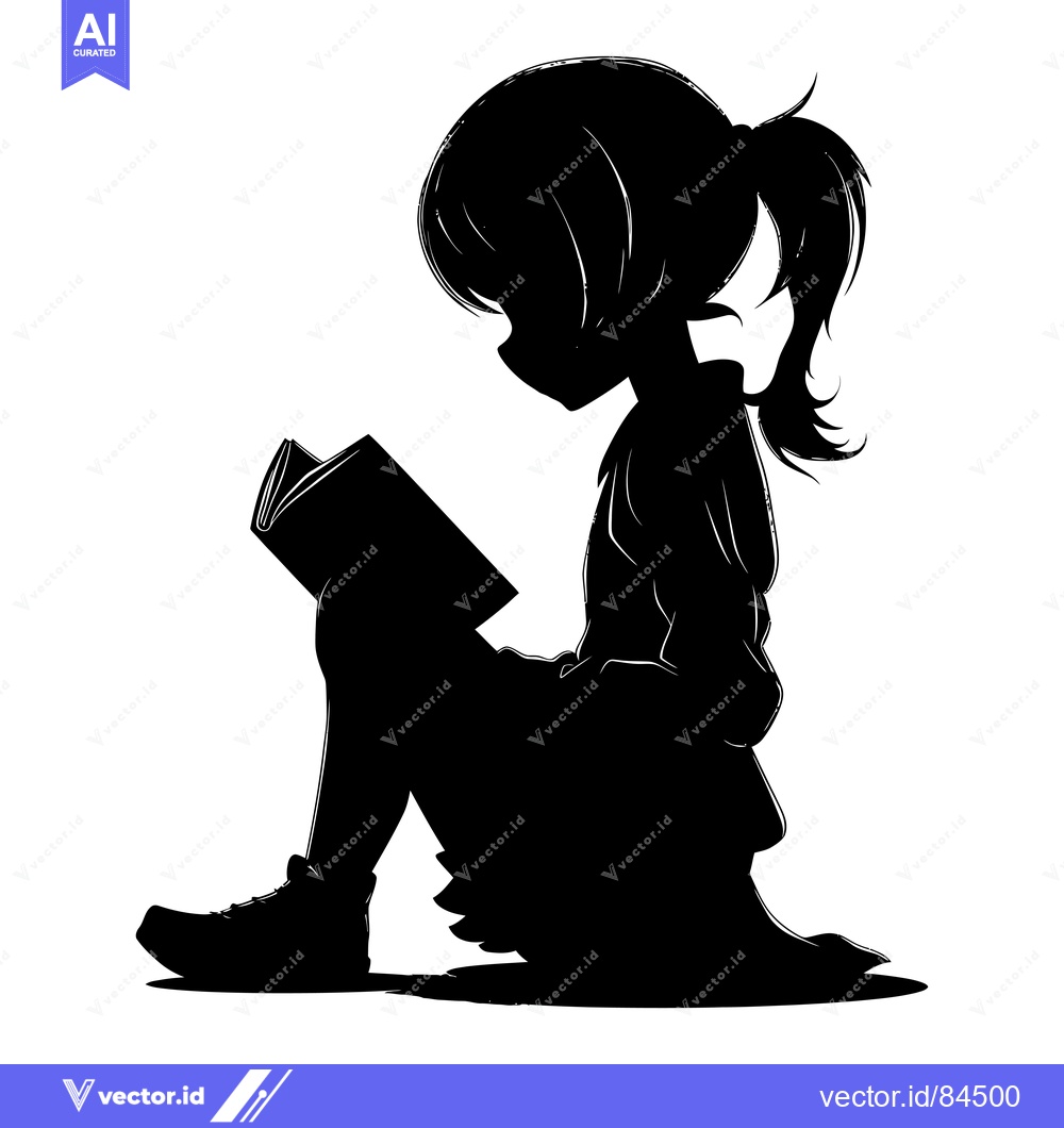 Premium Vector of Silhouette of a Young Girl Reading a Book