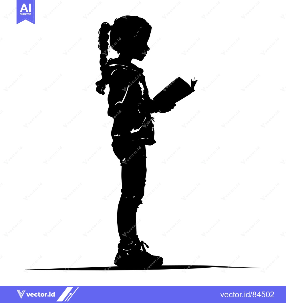 Premium Vector dari Silhouette of a Young Girl Reading a Book