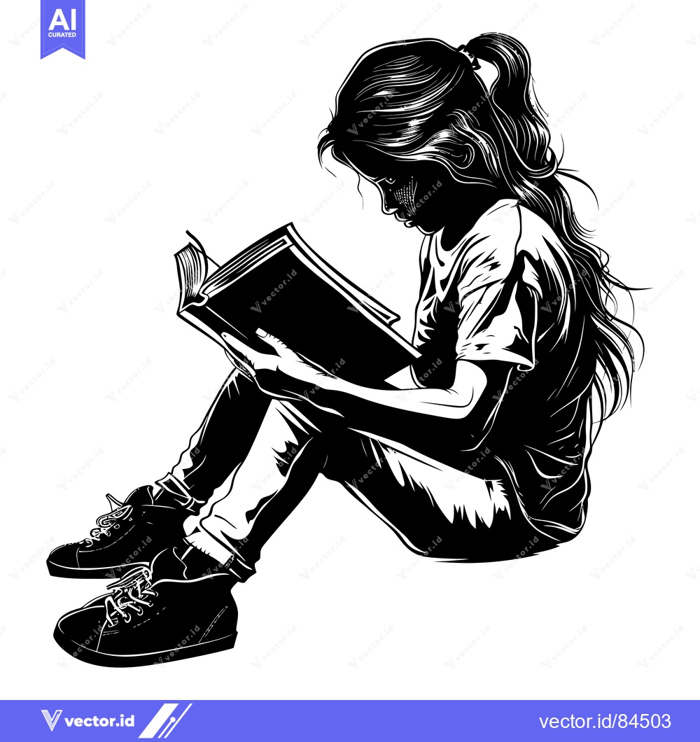 Premium Vector of Silhouette of a Young Woman Sitting and Reading a Book