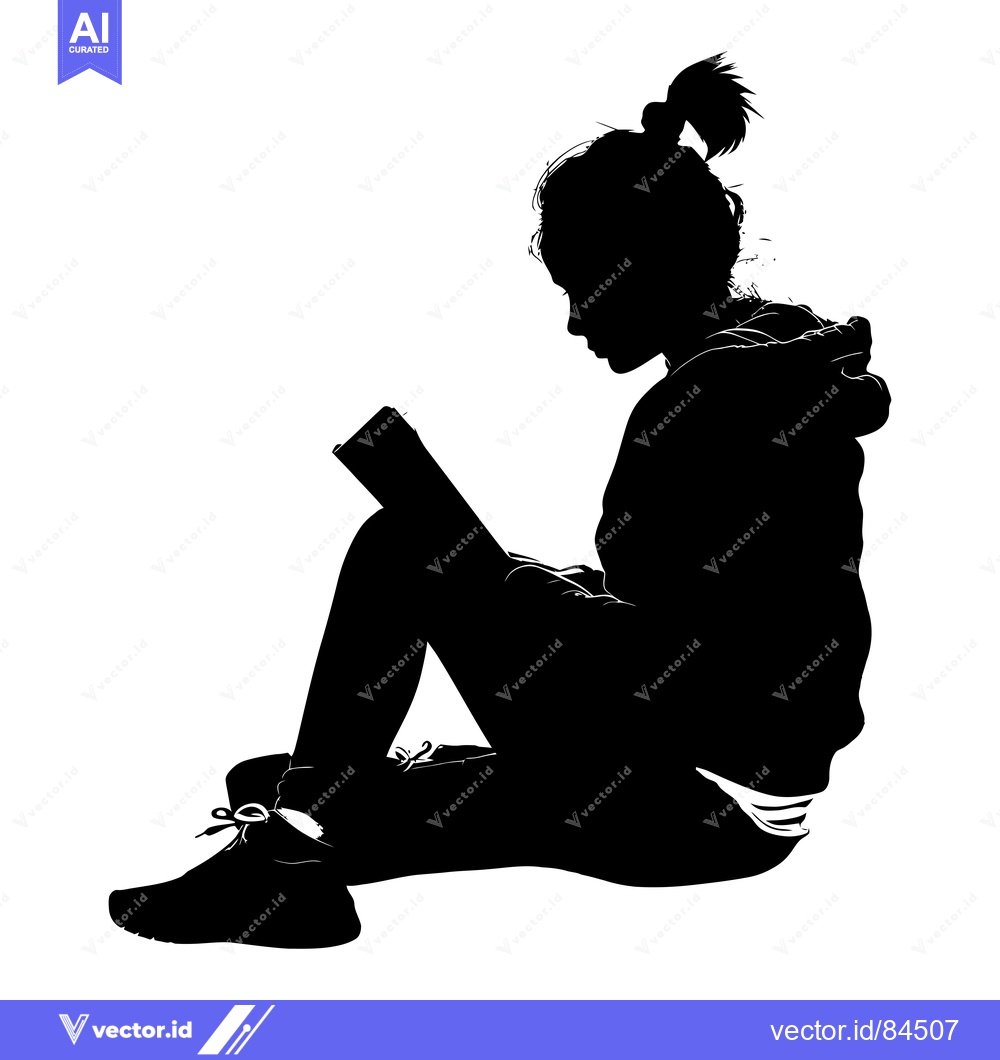 Premium Vector of Silhouette of a Young Woman Reading a Book