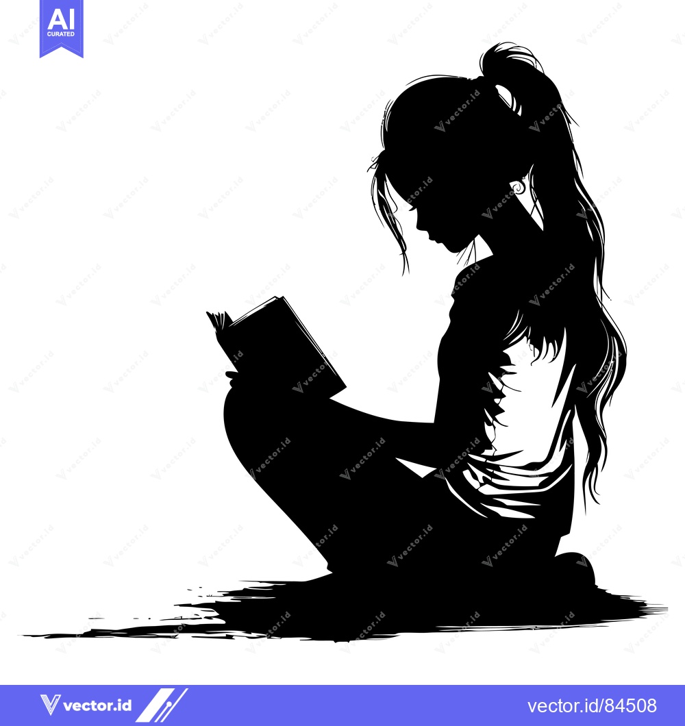 Premium Vector of Silhouette of a Young Woman Sitting and Reading a Book
