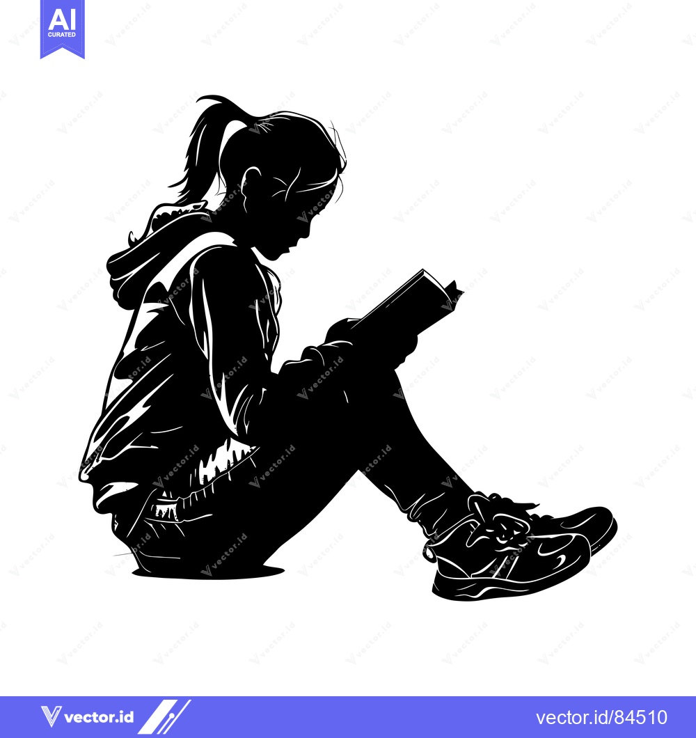 Premium Vector of Silhouette of a Woman Reading a Book While Sitting