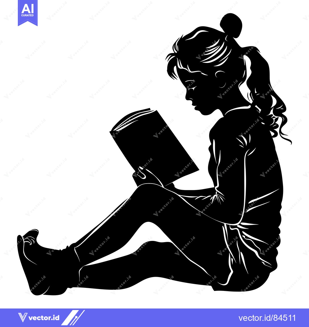 Premium Vector dari Silhouette of a Young Woman Reading a Book While Sitting