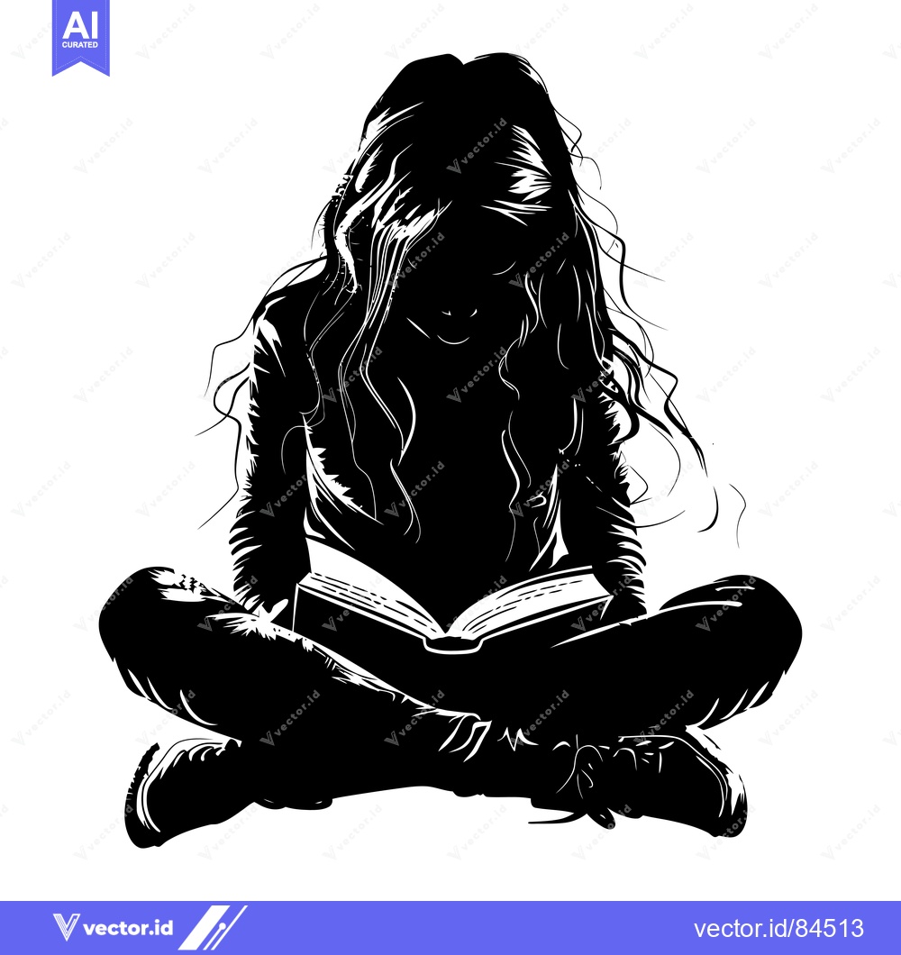 Premium Vector dari Silhouette of a Woman Reading a Book, Seated with Legs Crossed