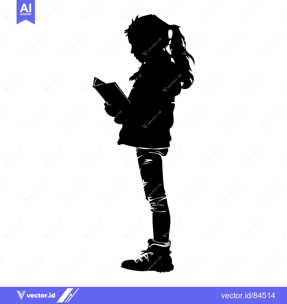 Premium Vector dari Silhouette of a Girl Reading a Book