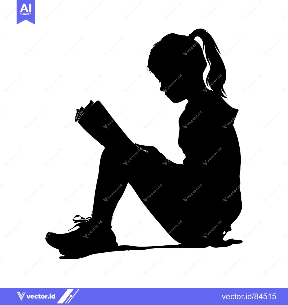 Premium Vector of Silhouette of a Young Girl Sitting and Reading a Book