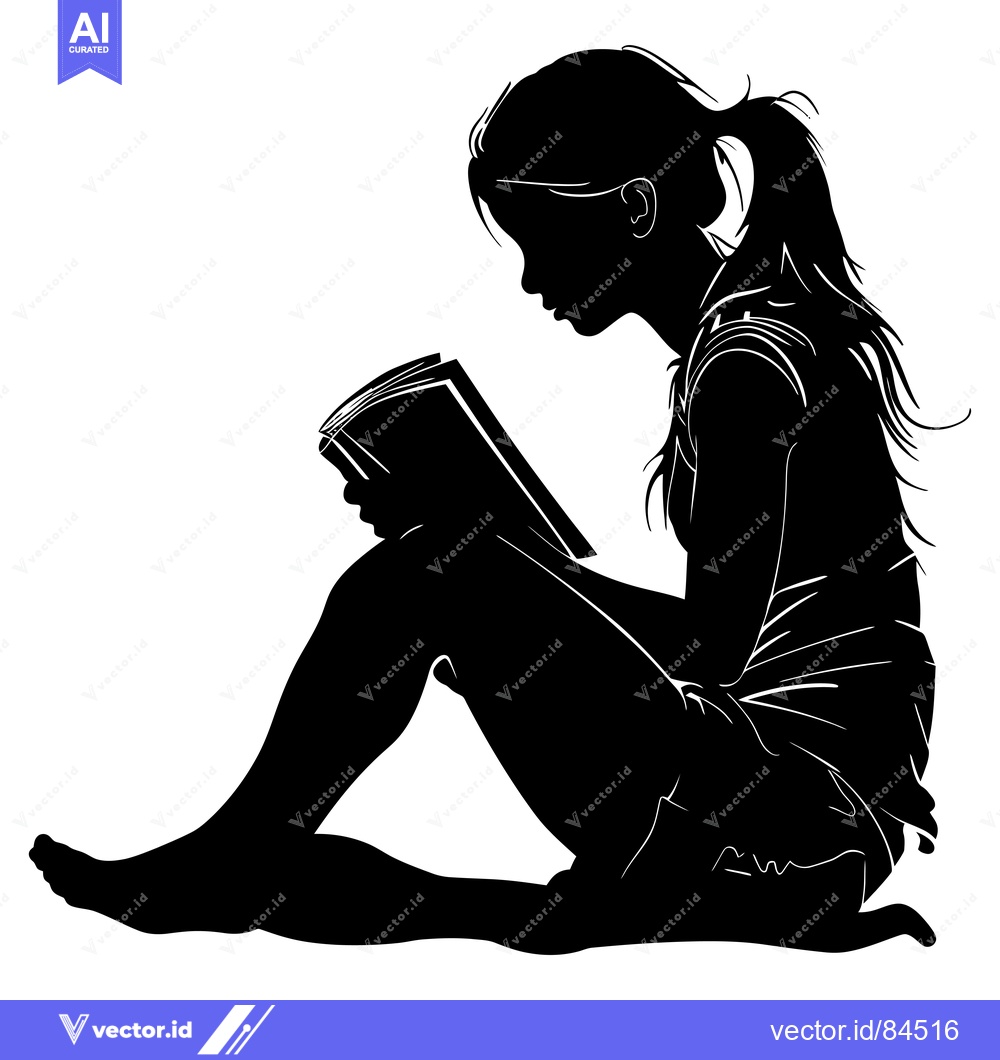 Premium Vector of Silhouette of a Young Woman Sitting and Reading a Book