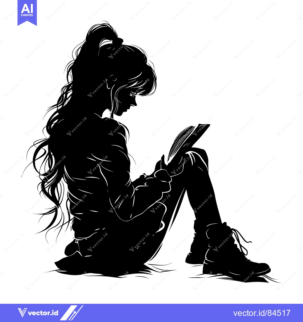 Premium Vector of Silhouette of a Woman Sitting and Reading a Book