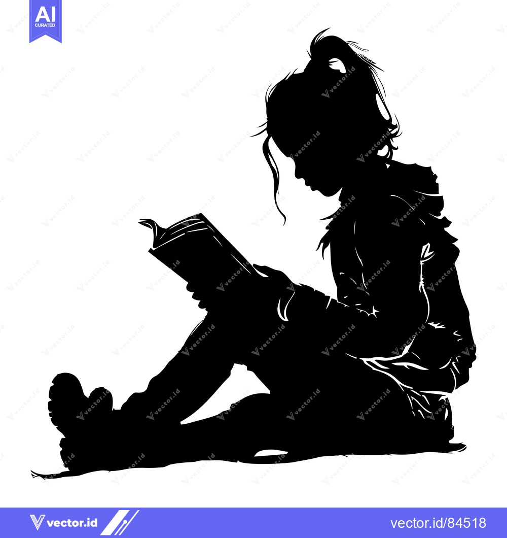 Premium Vector of Silhouette of a Girl Sitting and Reading a Book
