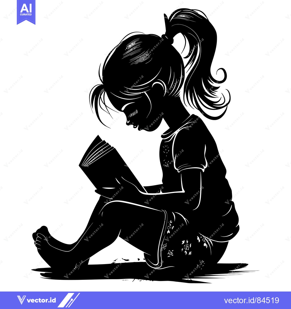 Premium Vector of Silhouette of a Girl Reading a Book with Her Hair in a Ponytail