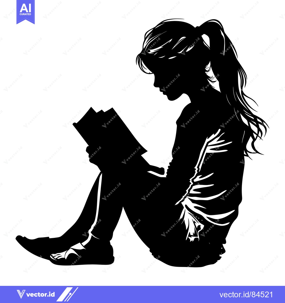 Premium Vector dari Silhouette of a Young Woman Sitting and Reading a Book
