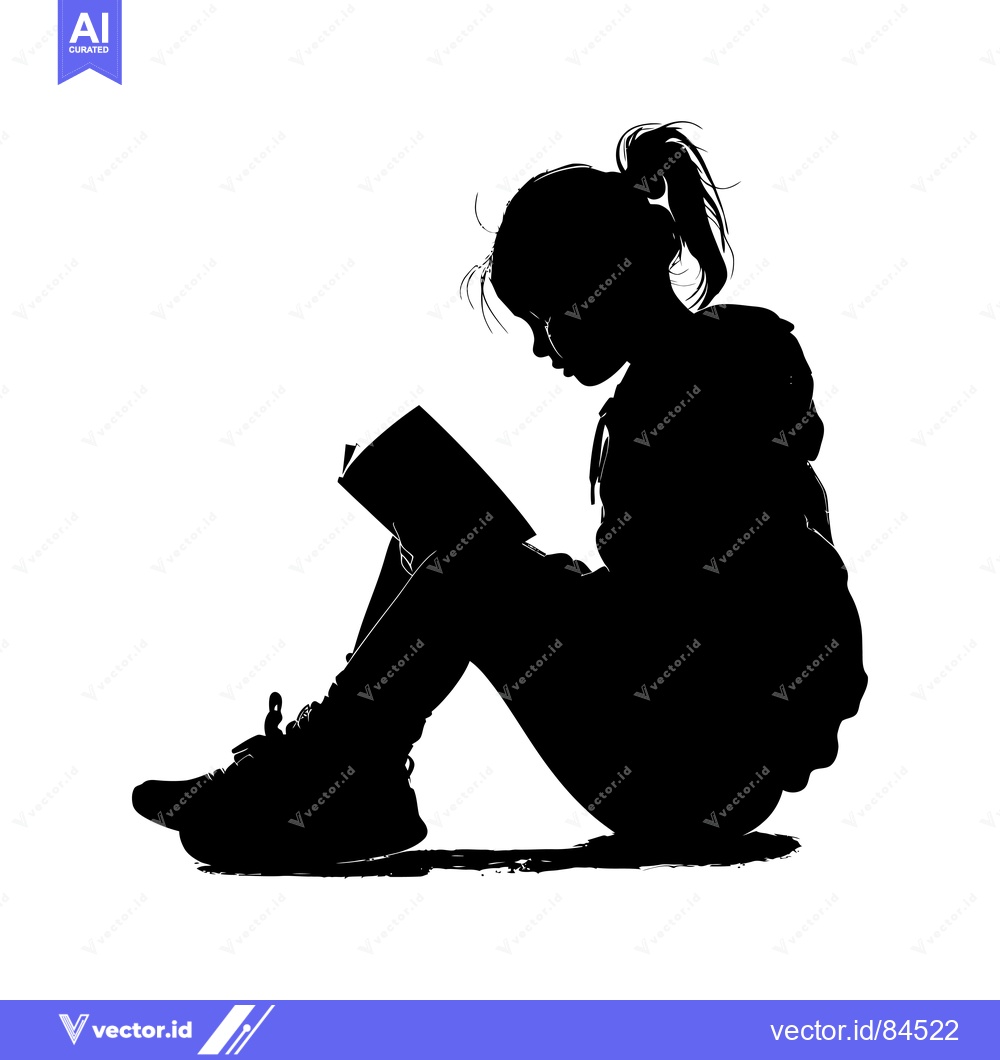 Premium Vector of Silhouette of a Young Girl Reading a Book While Seated