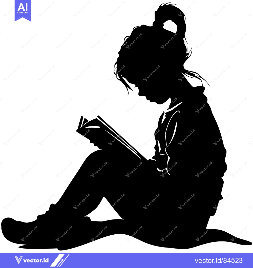 Premium Vector dari Silhouette of a young girl sitting and reading a book