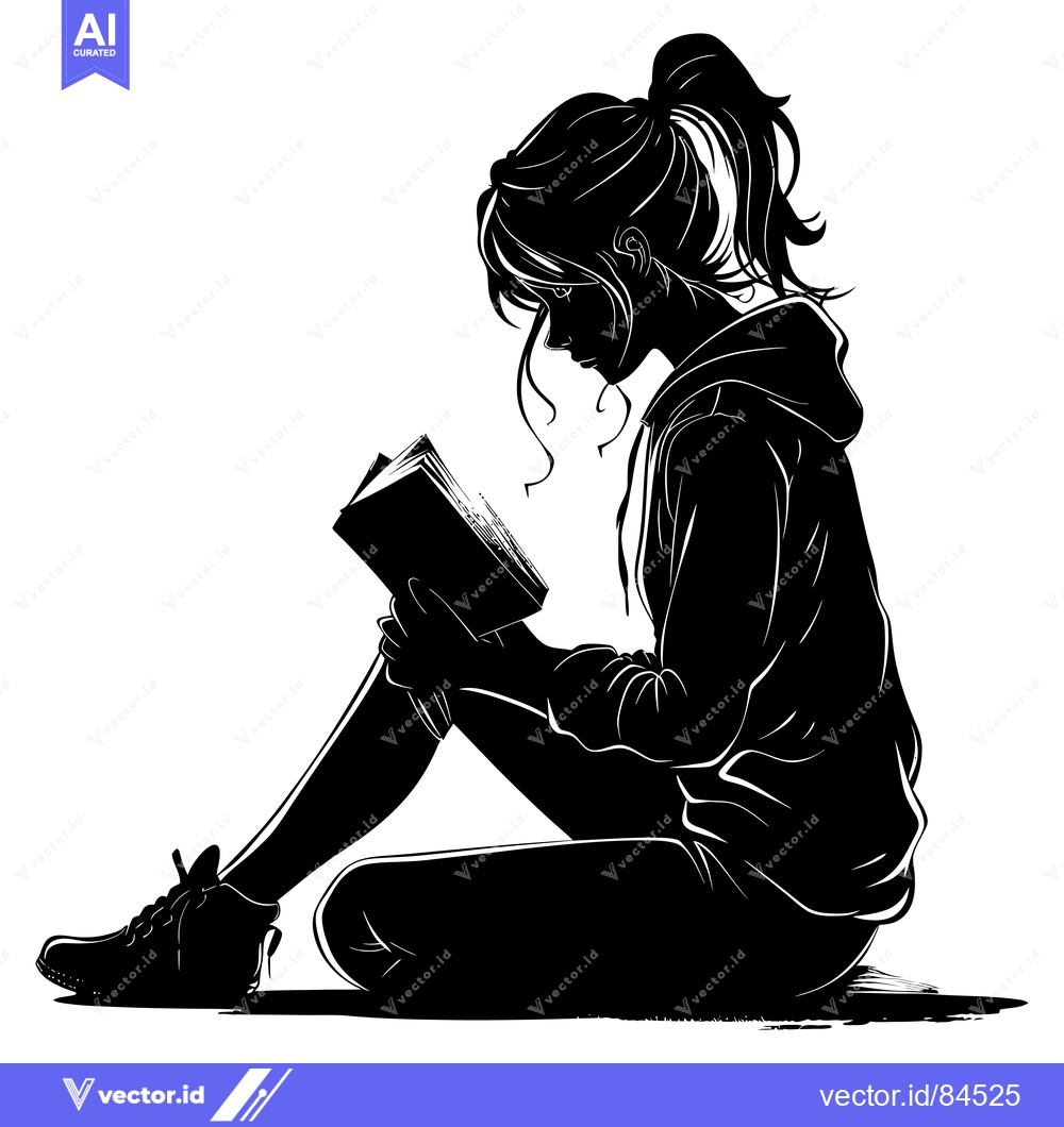Premium Vector dari Silhouette of a Young Woman Sitting and Reading a Book