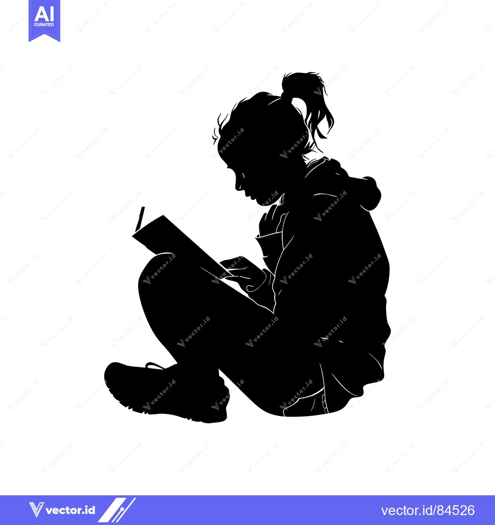Premium Vector of Silhouette of a Girl Reading a Book While Sitting Down