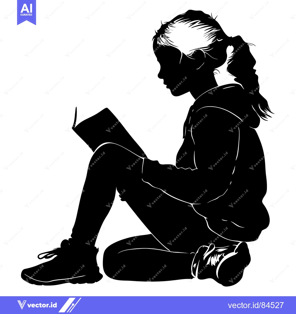Premium Vector of Silhouette of a Young Girl Sitting and Reading a Book