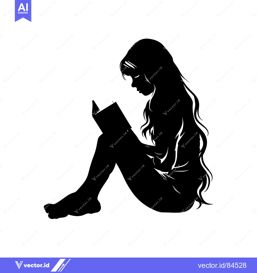 Premium Vector of Silhouette of a Young Woman Sitting and Reading a Book