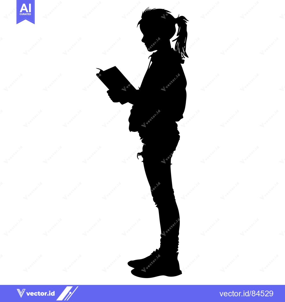 Premium Vector dari Silhouette of a Young Woman Reading a Book