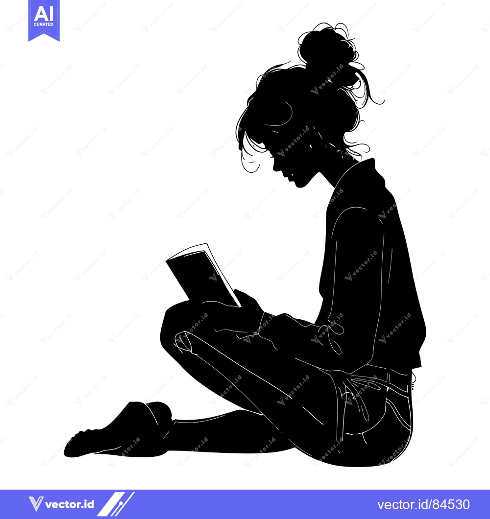 Premium Vector dari Silhouette of a Woman Reading a Book While Sitting on the Floor