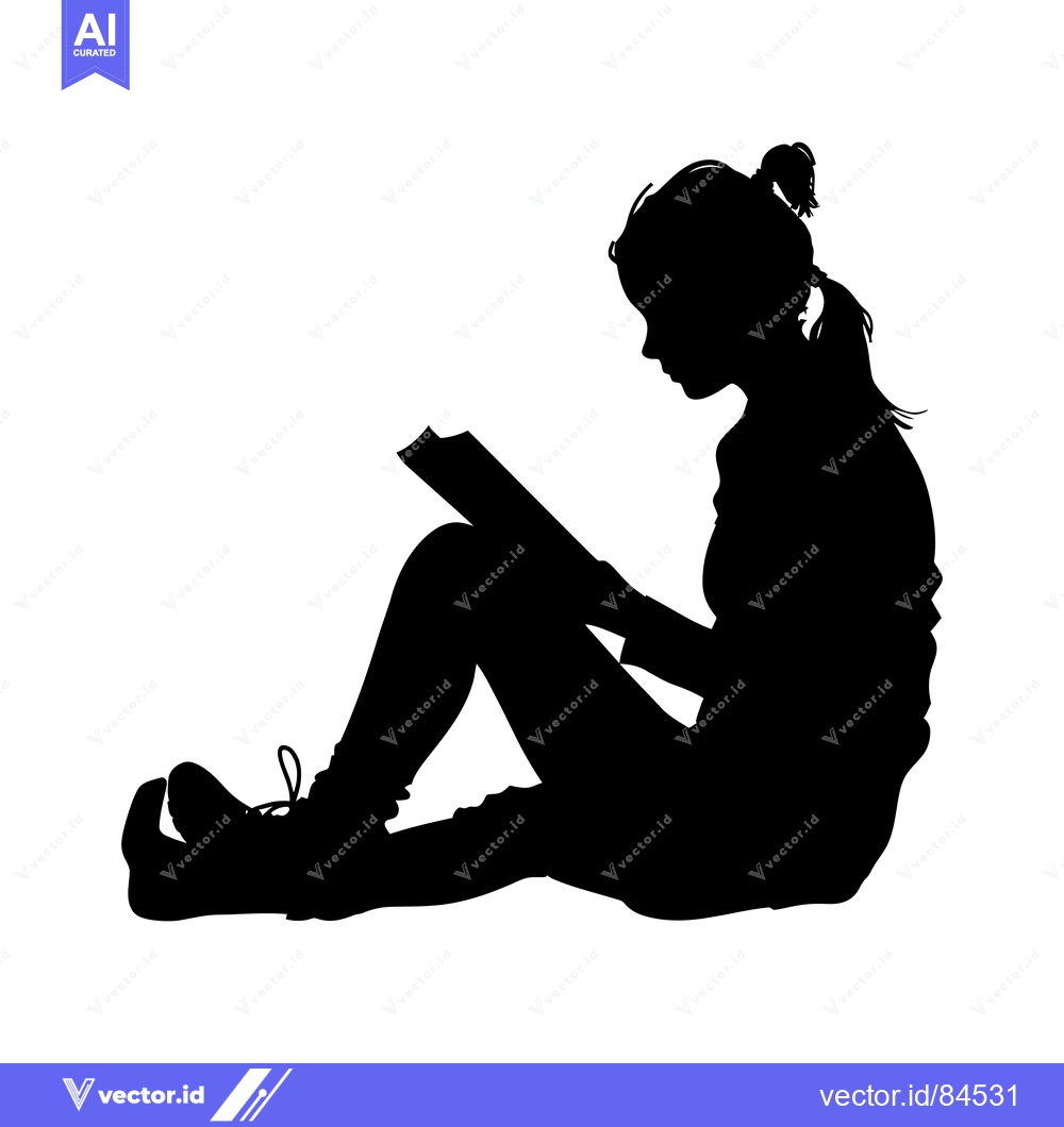 Premium Vector of Silhouette of a Young Woman Sitting and Reading a Book