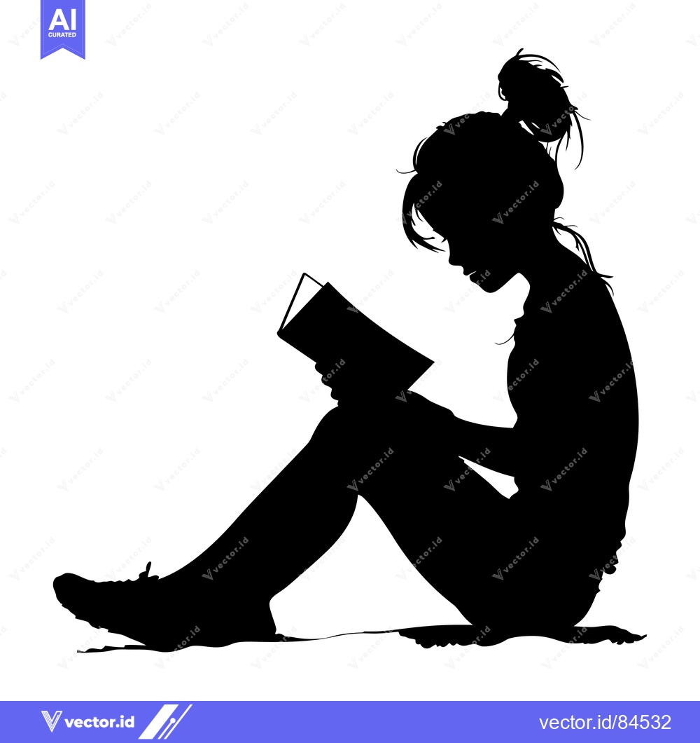 Premium Vector dari Silhouette of a Woman Sitting and Reading a Book