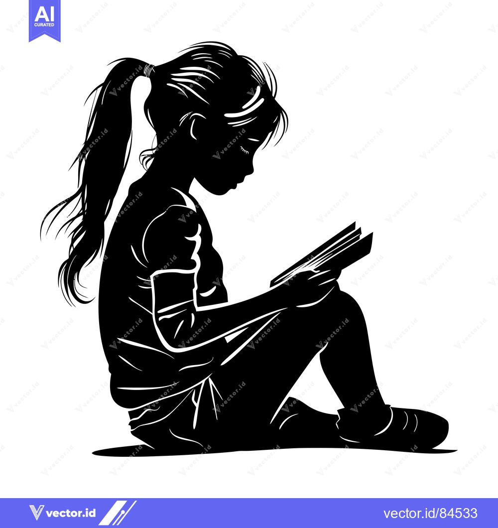 Premium Vector of Silhouette of a Girl Sitting and Reading a Book