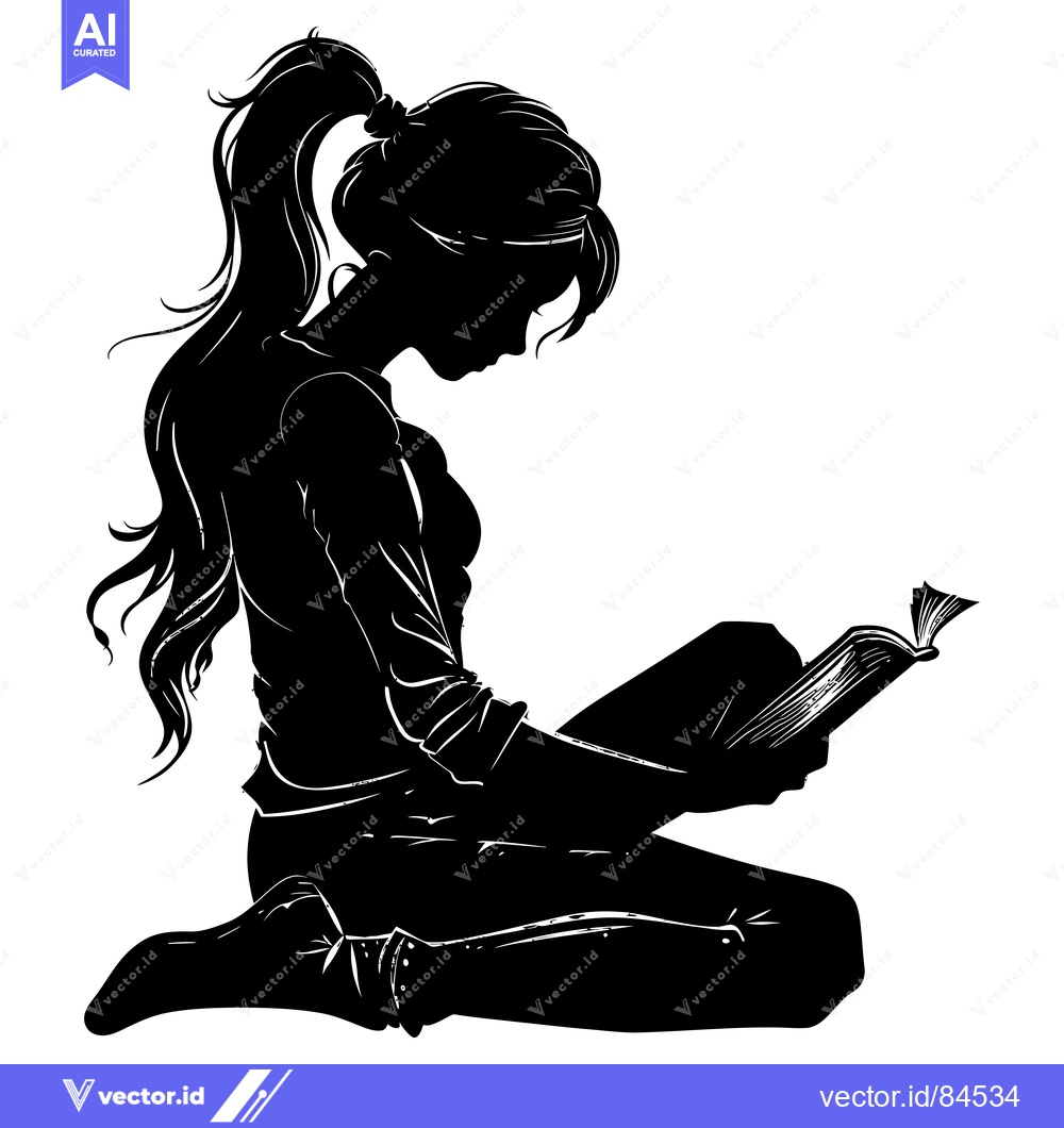 Premium Vector dari Silhouette of a Woman Reading a Book