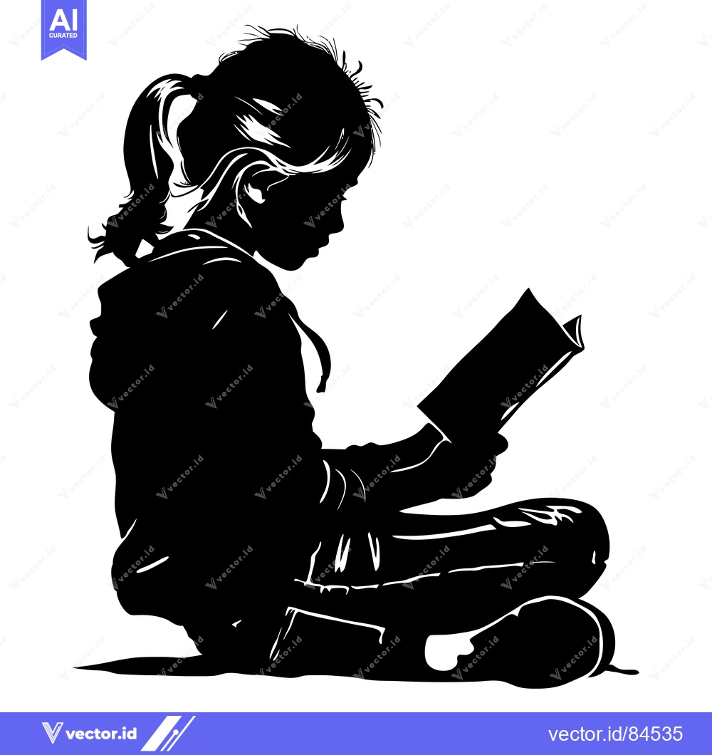 Premium Vector of Silhouette of a young girl reading a book