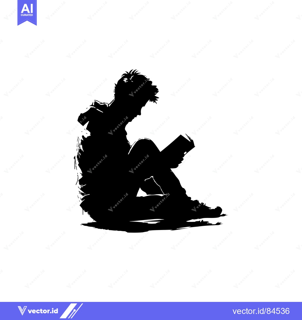 Premium Vector dari Silhouette of a Young Man Sitting and Reading a Book