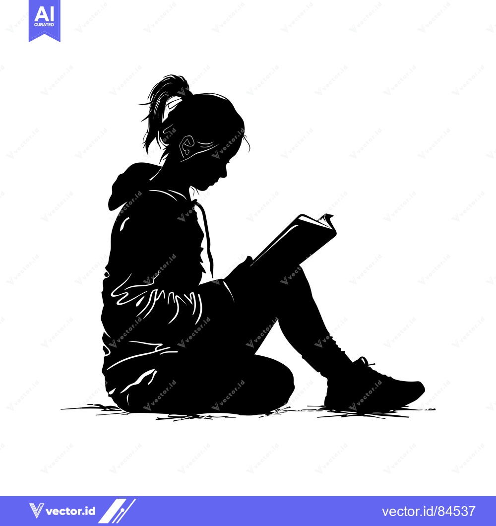 Premium Vector of Silhouette of a Woman Reading a Book While Sitting on the Ground