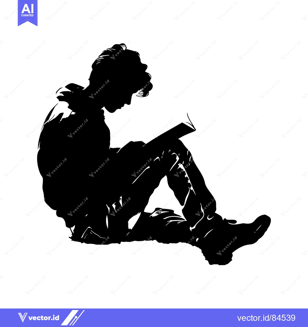 Premium Vector dari Silhouette of a Young Man Sitting and Reading a Book