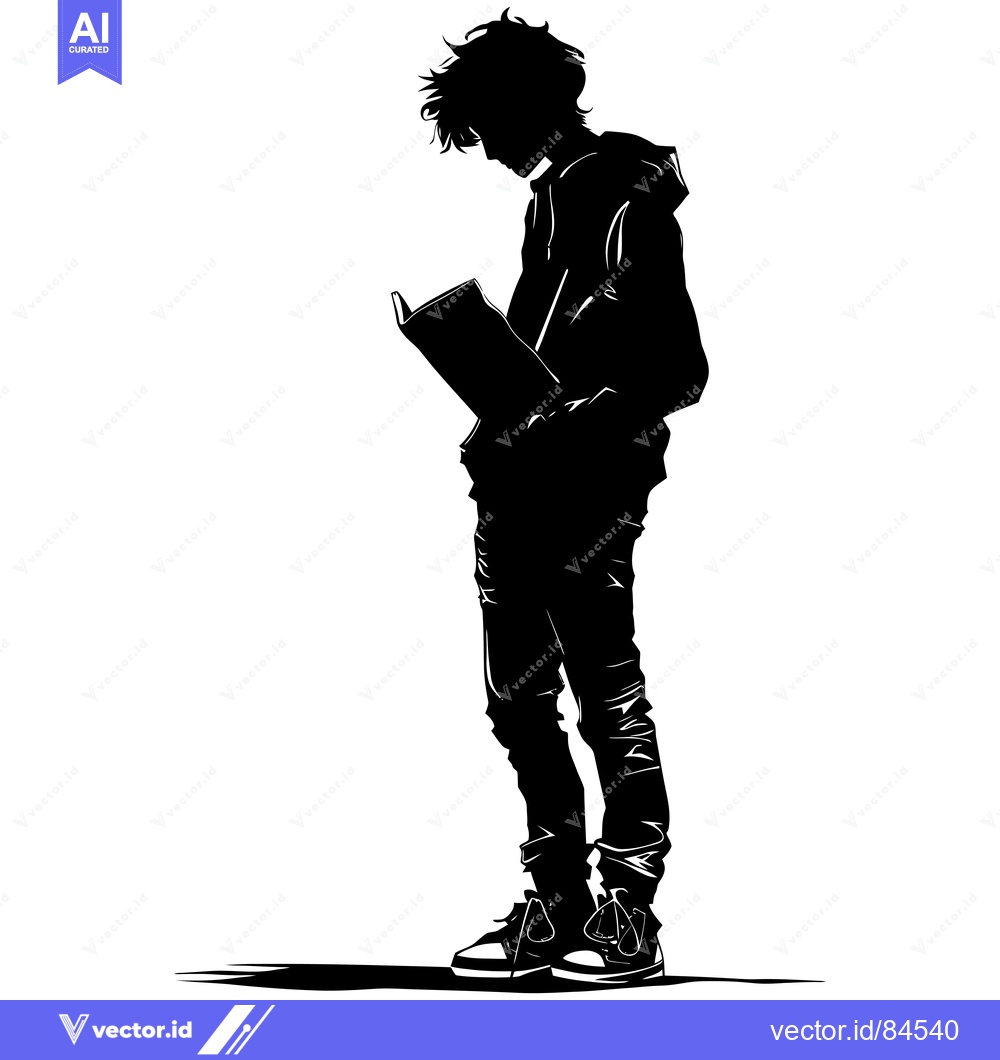 Premium Vector of Silhouette of a Young Man Reading a Book