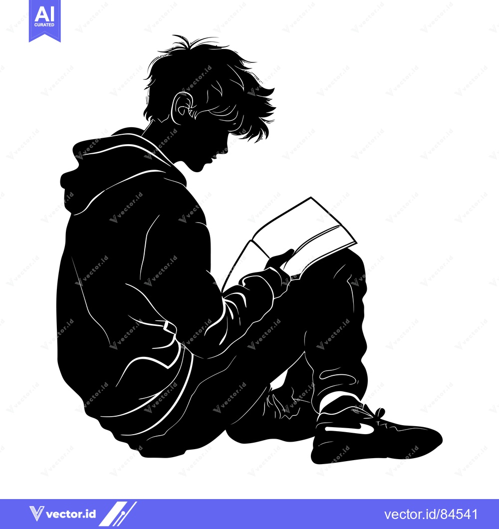 Premium Vector dari Silhouette of a Young Man Reading a Book