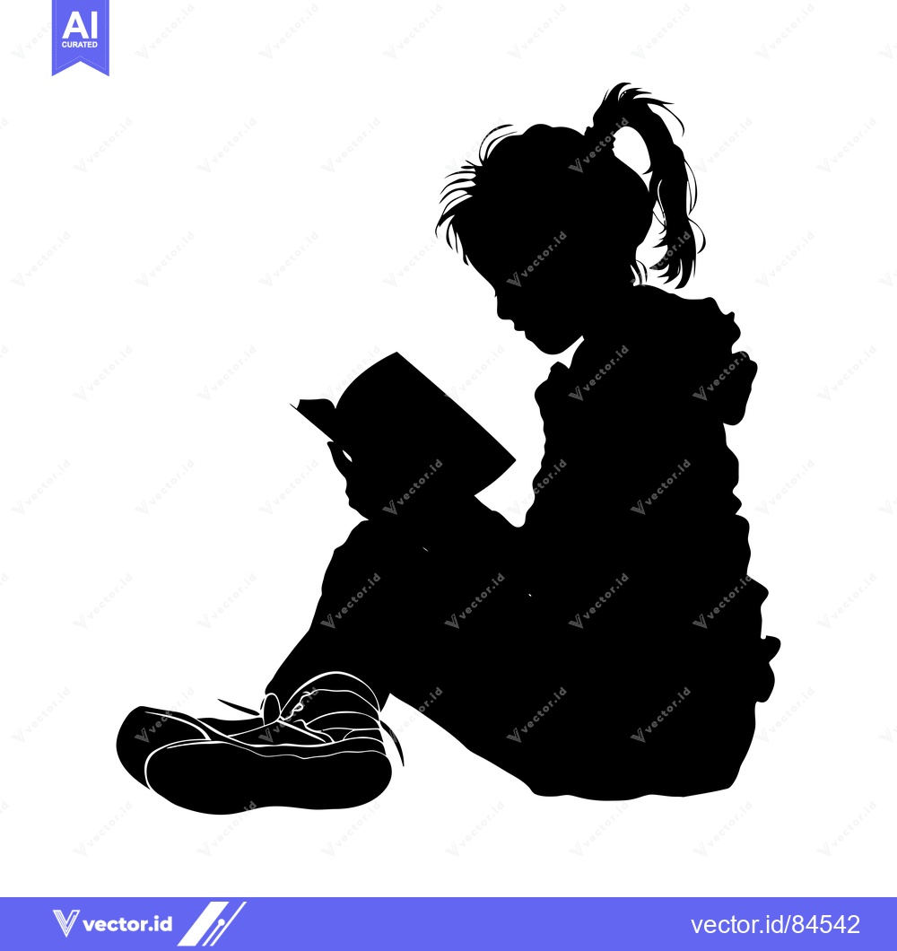Premium Vector dari Silhouette of a Girl Sitting and Reading a Book