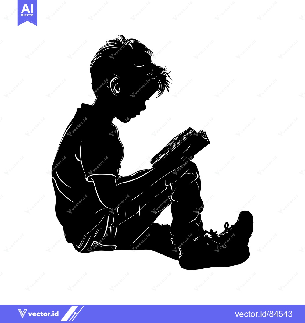 Premium Vector of Silhouette of a young boy sitting and reading a book